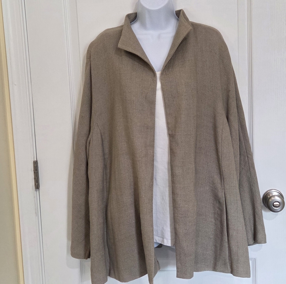 Eileen Fisher Taupe Open Front Swing Jacket